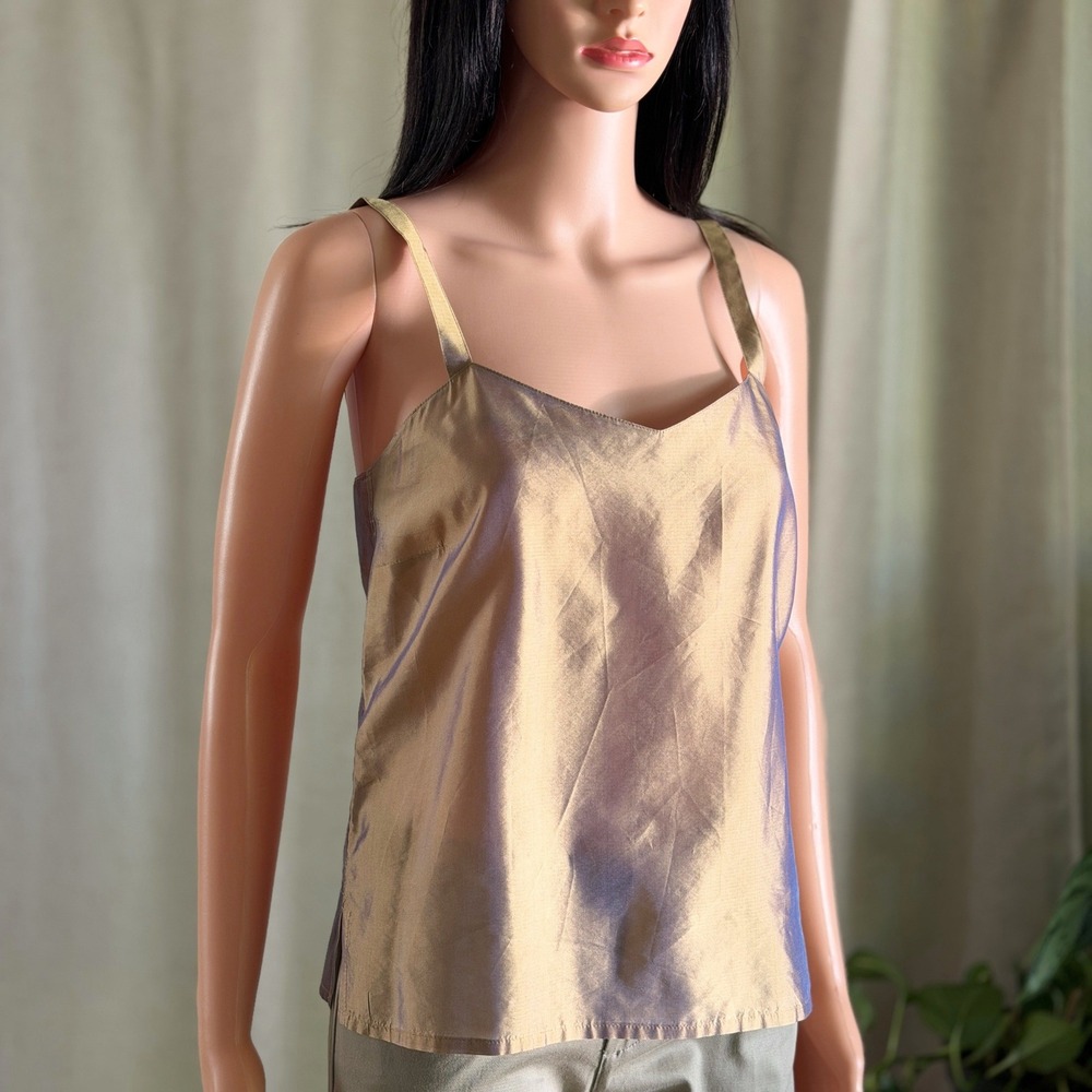 Vtg 90s Starington by Charlotte Silk Iridescent Gold Purple Camisole Cami Top 4